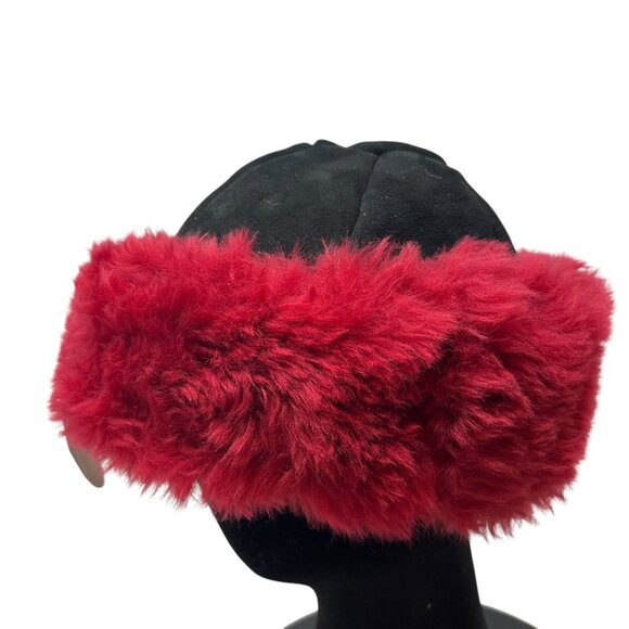 The Sheepskin Company Hat Cap Size 7 1/2 Red Black Outdoor Winter Fur UK Made NW - Picture 5 of 10